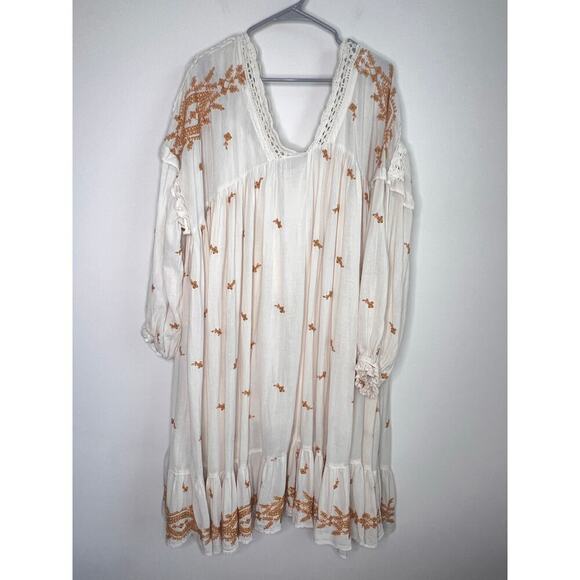 Free People Lavender Fields Long Sleeve A-Line Midi Dress Cream Women's Size L - Picture 11 of 13